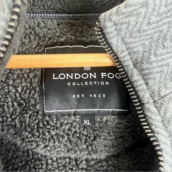 London Fog 1/4 Zip Pullover Jacket Mens XL Gray Herringbone Sherpa Lined Classic - Picture 5 of 5